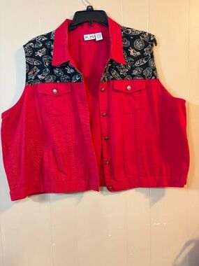 Sun river clothing vintage red denim vest classic cut 3xl